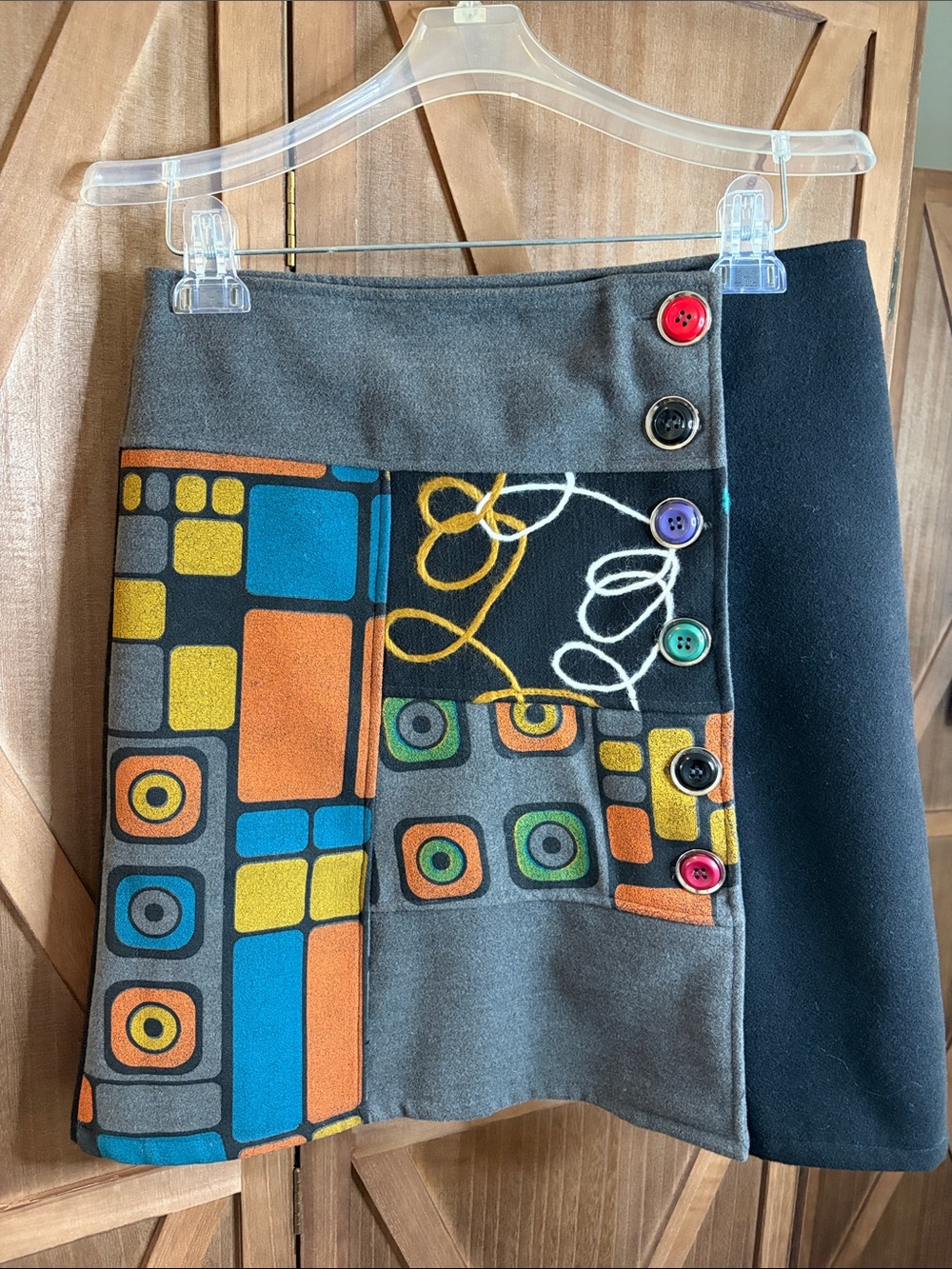 Vintage Made in Italy Patchwork Wool Blend Mini Skirt Size M